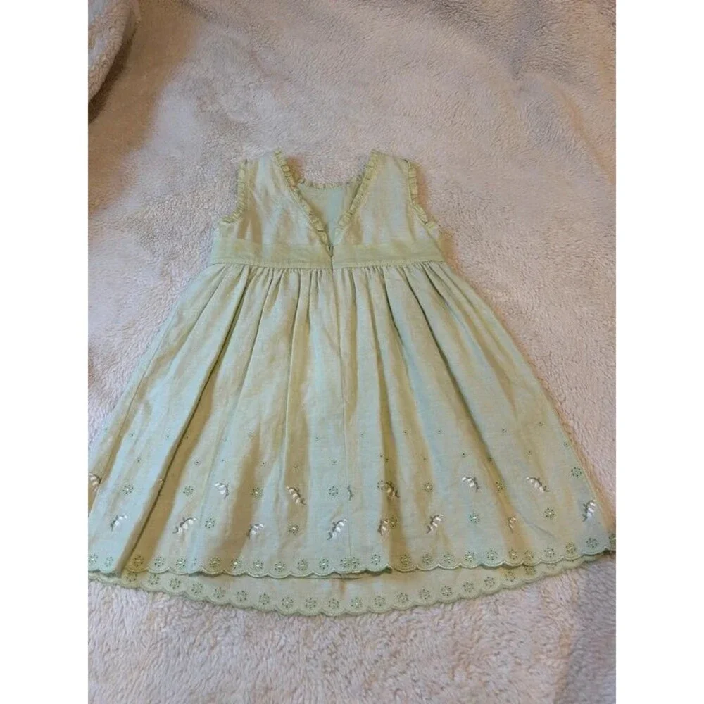 Y2K Vintage Gymboree Girls 18-24M Linen Green Embroidered Cottage Garden Dress